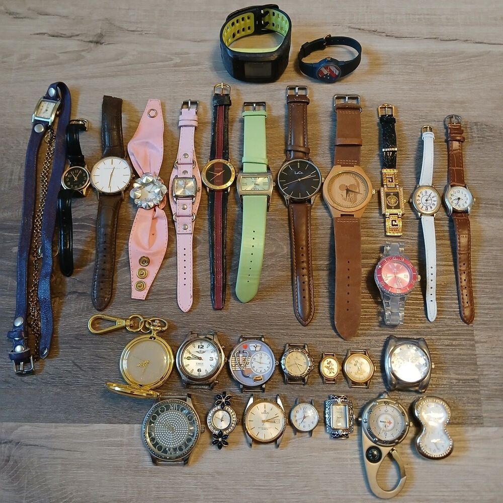 Huge Watch Lot of 25+ Mixed Brands Vintage & Modern Parts/Repair Untested-Box F1